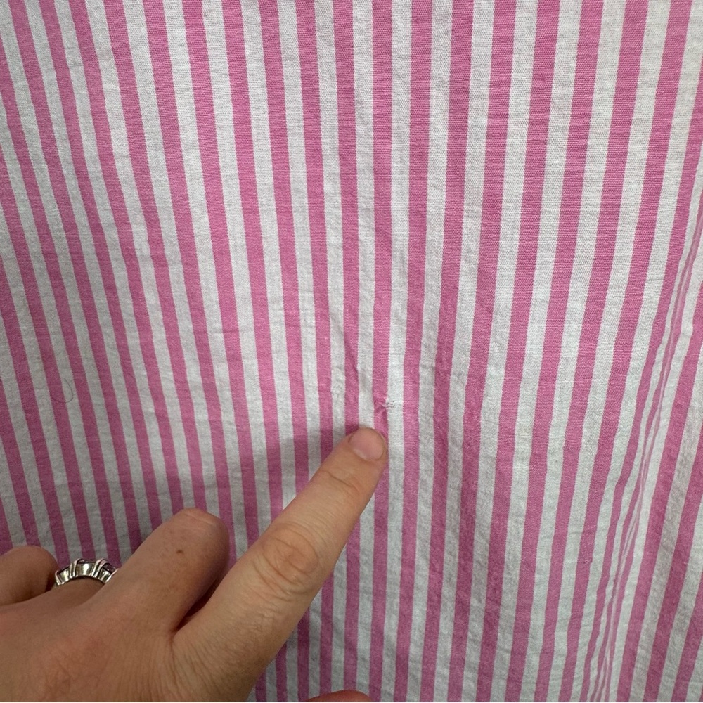 Striped Pink Button-Front Patchwork Cotton Top XL - Picture 8 of 8